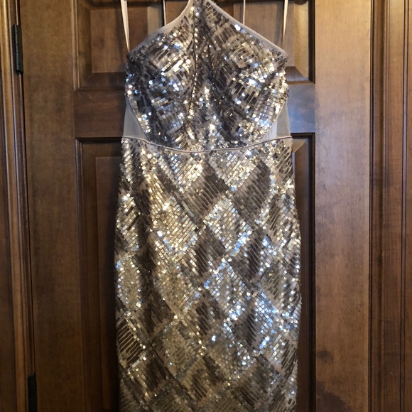 Aidan Mattox Grid Sequined Halter Cocktail Dress-6 - Picture 3 of 9